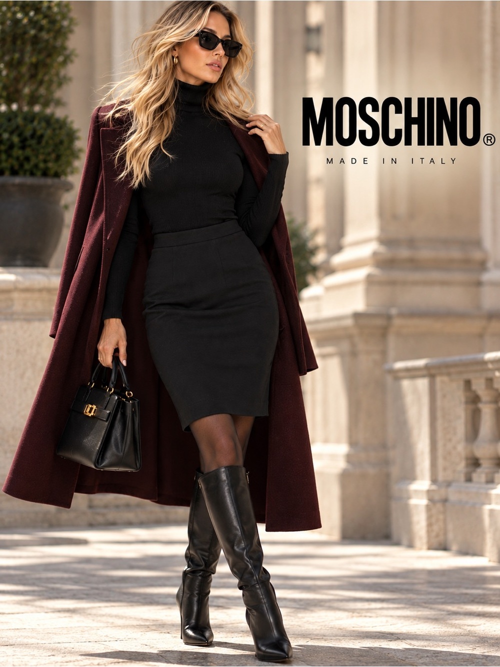 Vintage Cheap & Chic by Moschino Black 100% Virgin Wool Pencil Skirt US 10